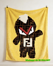 Fendi Yellow Brown FF Monster Character Flannel Throw Blanket IMG_9497